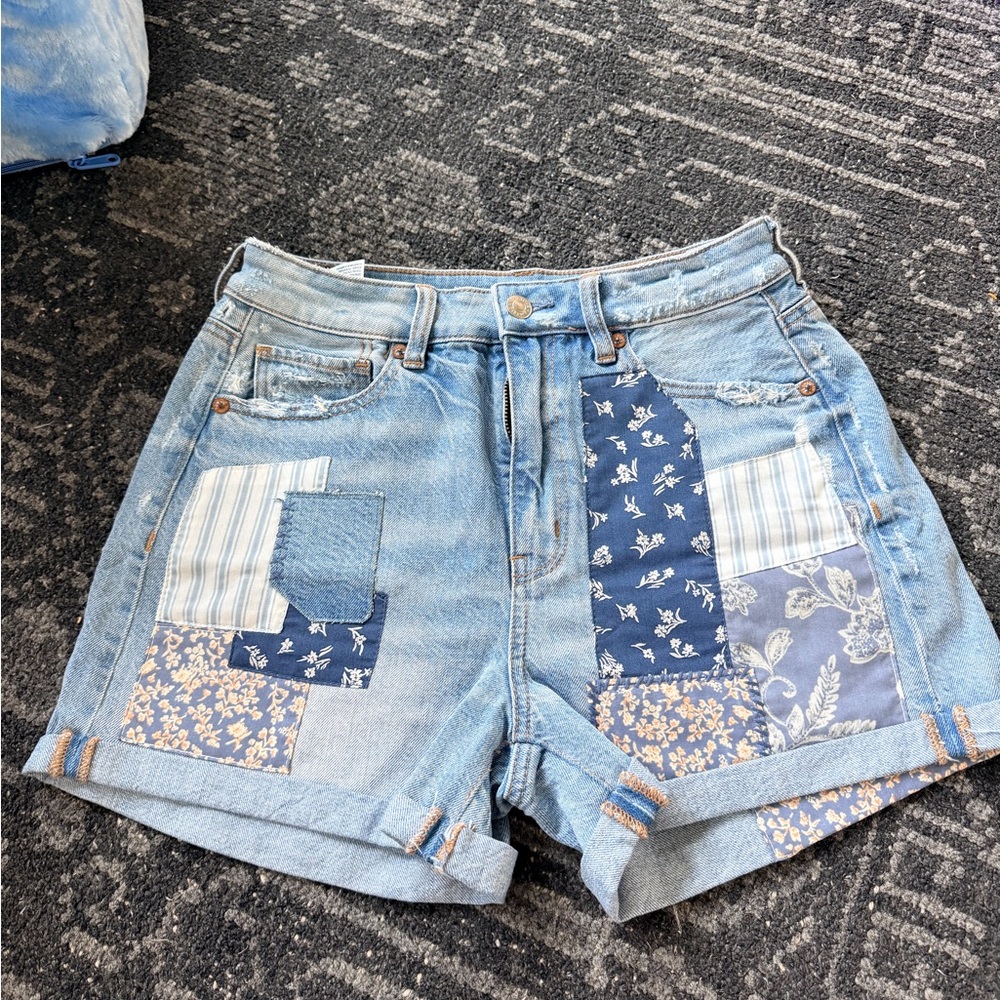 American Eagle Outfitters Light Blue Patchwork Denim Shorts